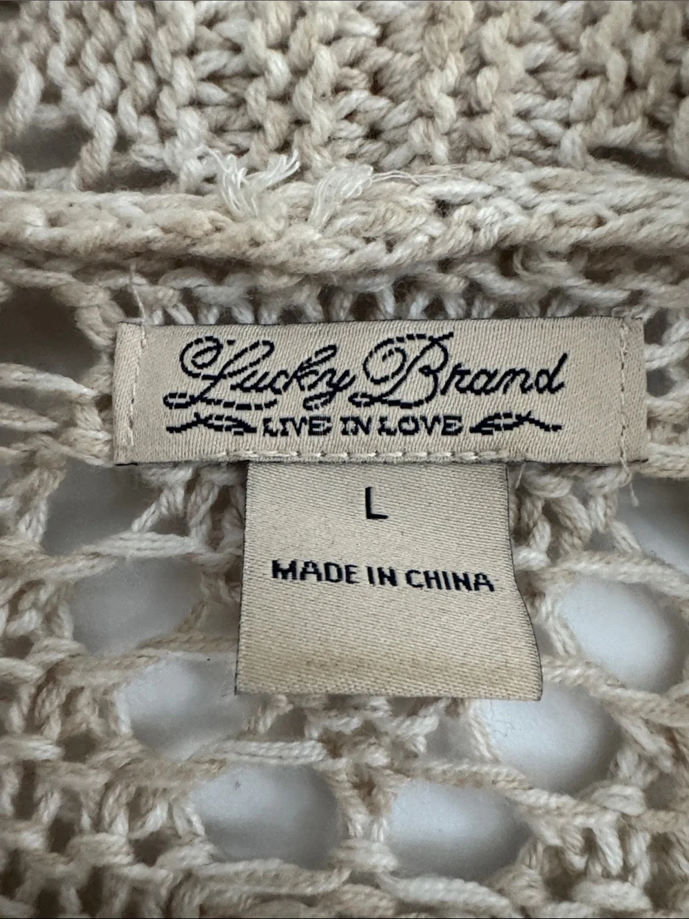Lucky Brand Open-Knit Shawl Collar Cardigan in Light Beige